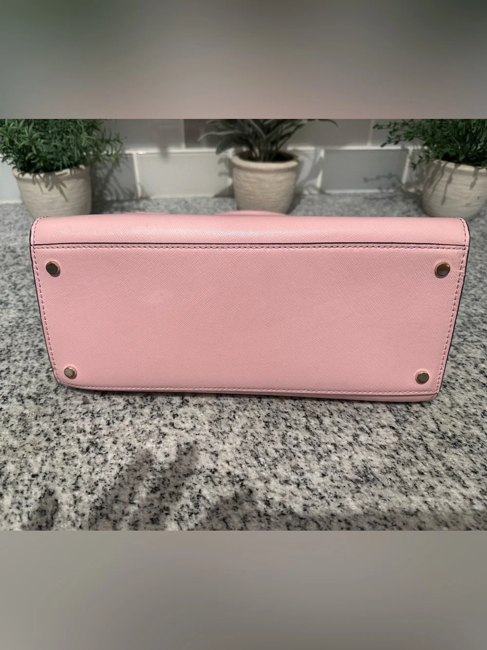 Kate Spade New York structured satchel in a blush pink saffiano leather